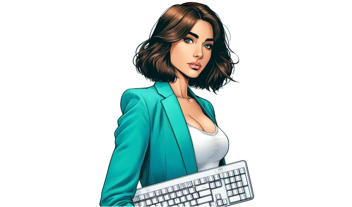 Arbeitszeugnis Frau (comic) hält eine Tastatur